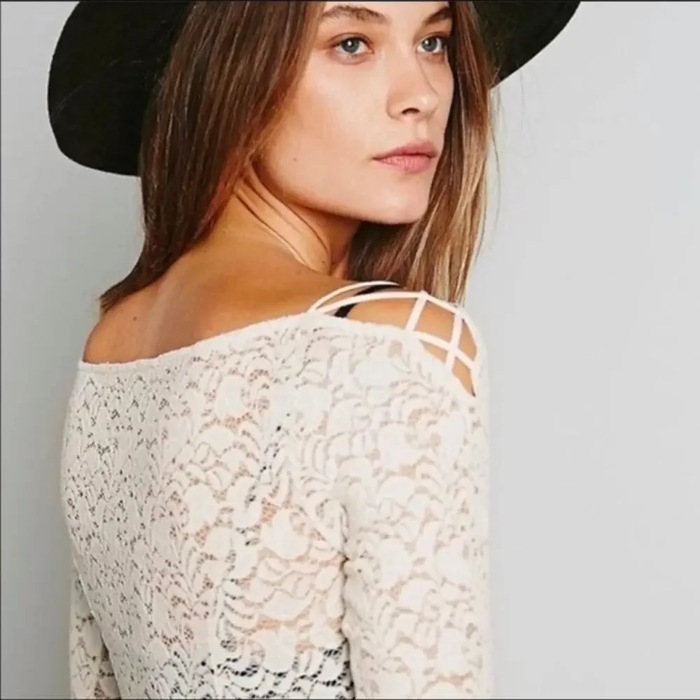Free People Small Sheer Cream Lace Up Tunic Mini Dress